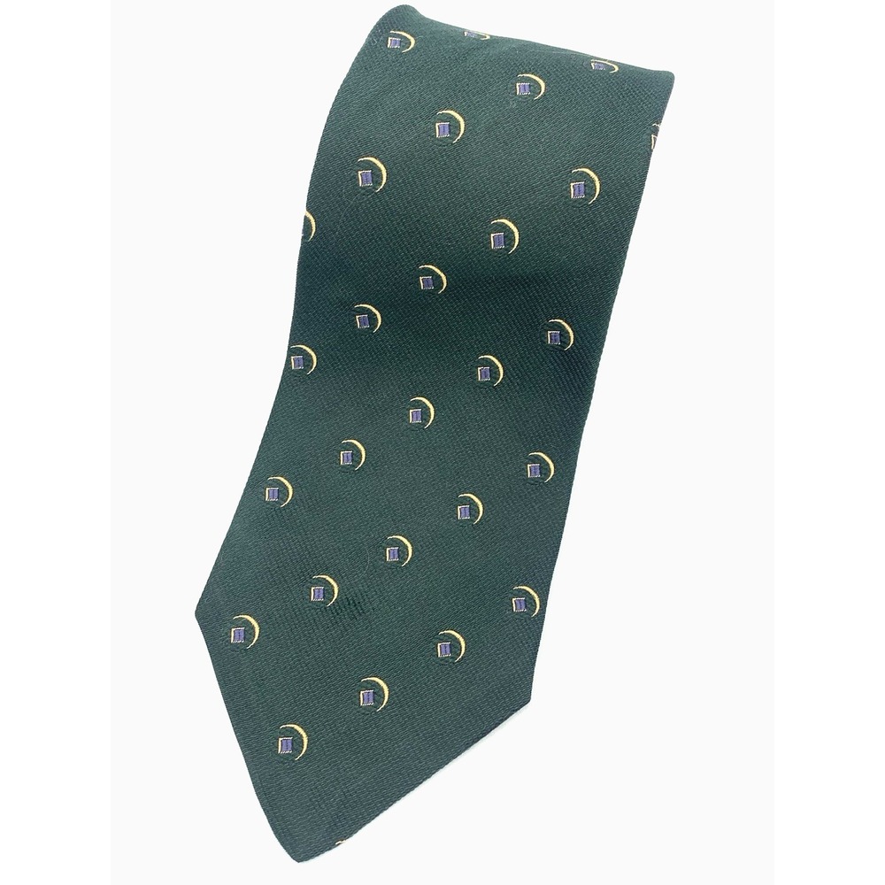 Polo by Ralph Lauren Men's 100% Silk Necktie Green Gold‎ Blue Geometric Pattern